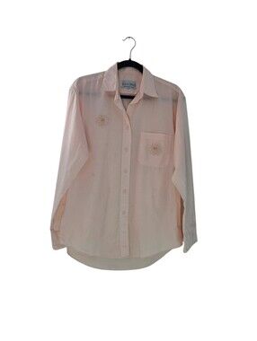 LAS OLAS WOMEN'S PEACH STUDDED TOP LONG SLEEVE SHIRT SZ MEDIUM POLY-COTTON